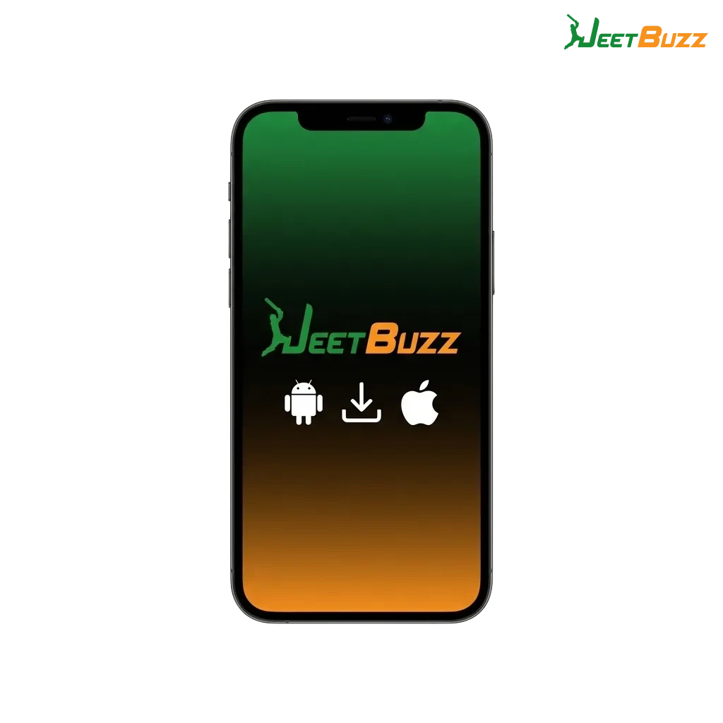 Mobile betting app interface showing cricket odds, casino slots, and welcome bonus offer of ৳10,000 plus 100 free spins — Jeetbuzz in Bangladesh