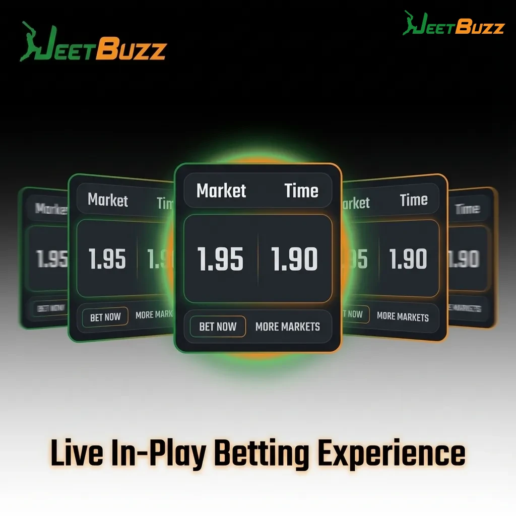 Live betting interface showing real-time odds updates and cash-out options for cricket, football, and other sports — Jeetbuzz in Bangladesh