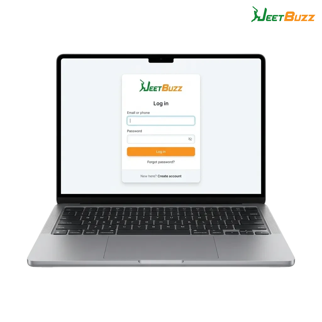 Jeetbuzz login screen showing mobile/email and password fields for Bangladesh users to access betting and casino games