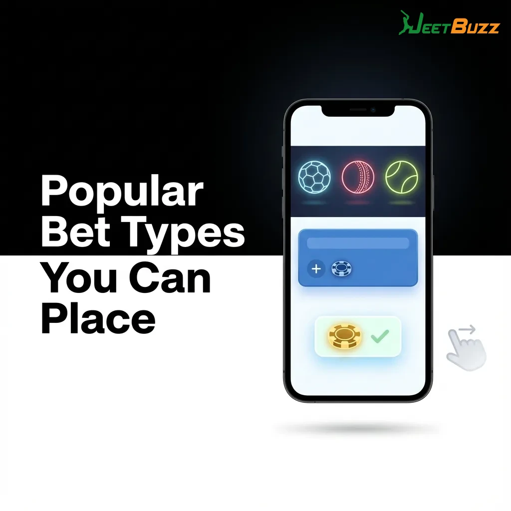 Infographic showing three bet types: Single Bet, Express Bet, and System Bet with risk and payout comparisons — Jeetbuzz in Bangladesh