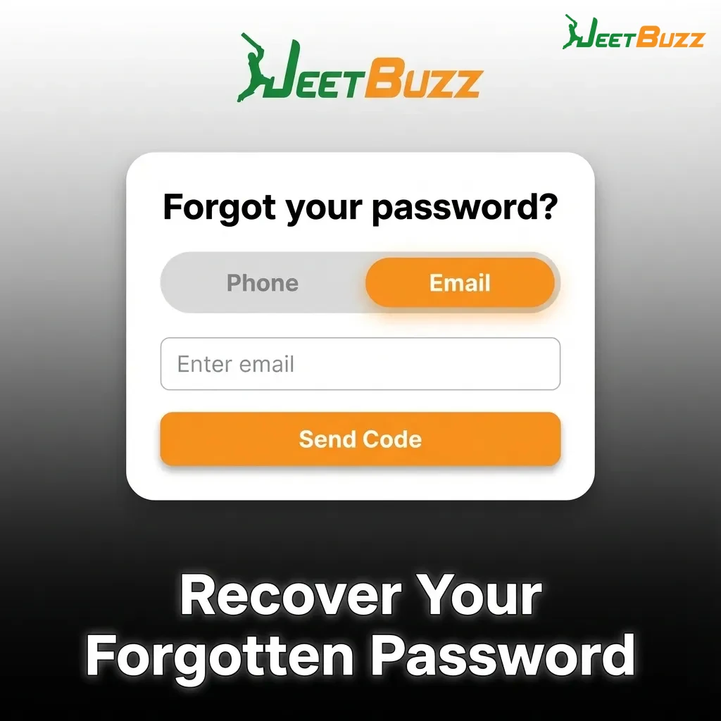 Password recovery steps showing forgot password link, email entry, recovery code, and new password creation process — Jeetbuzz in Bangladesh