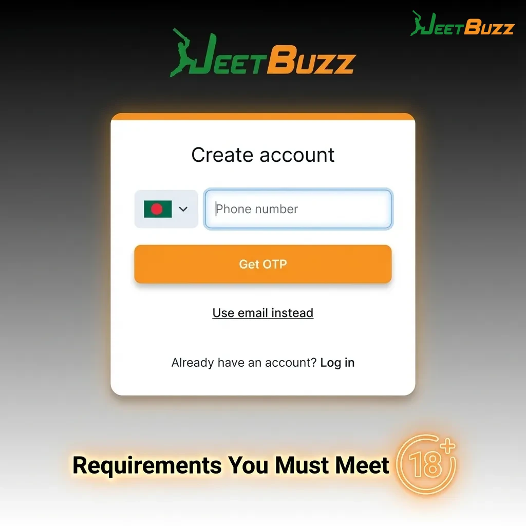 Checklist showing gambling platform requirements: age 18+, single account, valid contact info, ID verification needed — Jeetbuzz in Bangladesh