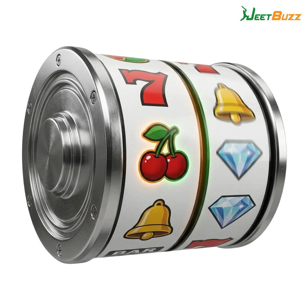 Colorful slot machine reels with vibrant symbols, jackpot icons, and spin button on Jeetbuzz Bangladesh gaming platform