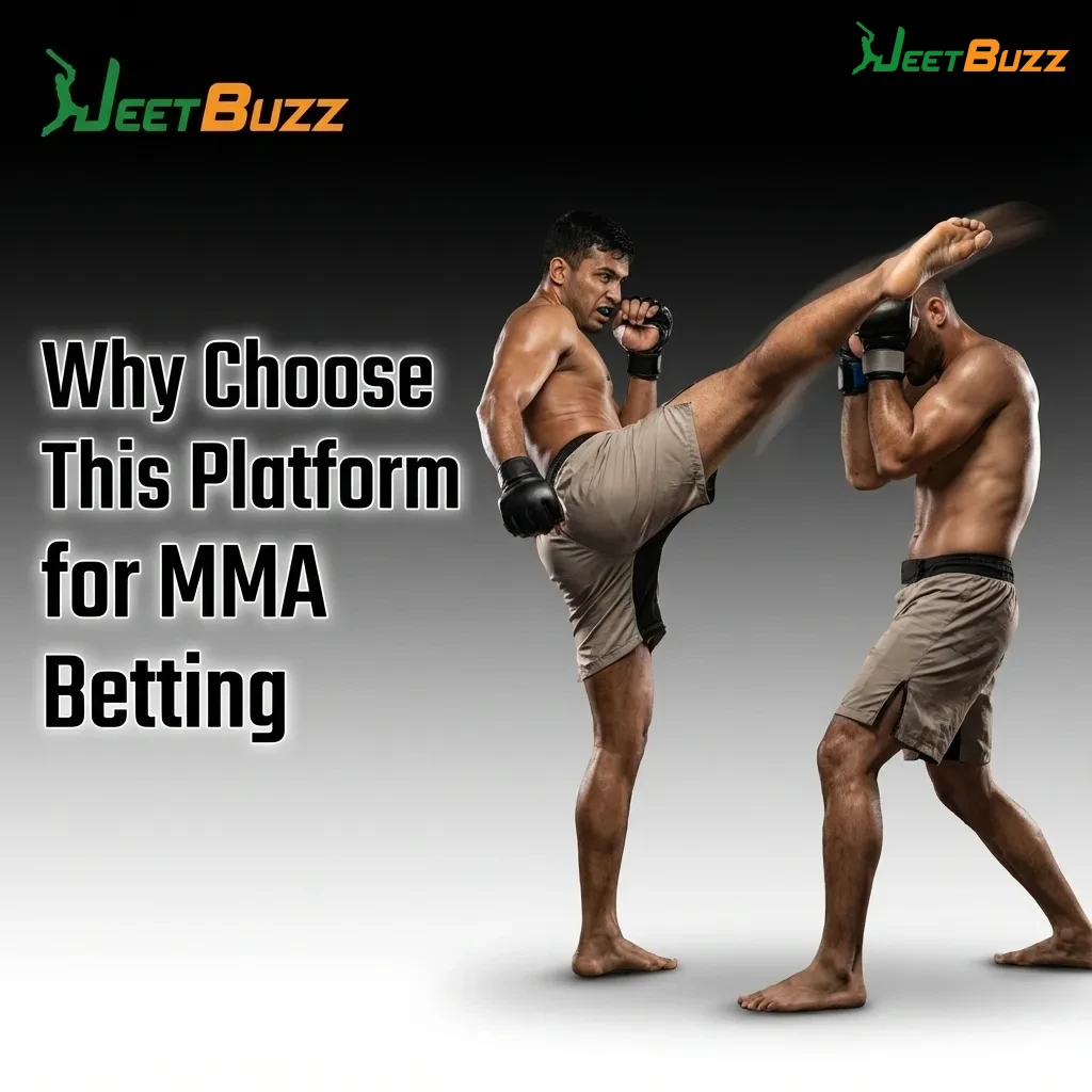 MMA betting platform showing UFC coverage, live odds, BDT payments, mobile interface, fighter stats, and support features — Jeetbuzz in Bangladesh